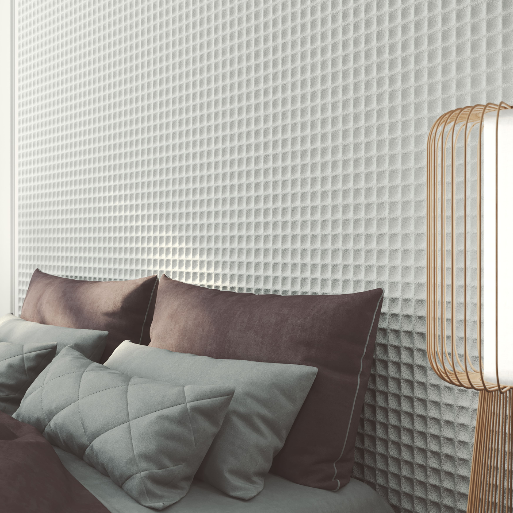 Luxury hotel bedroom featuring Fitwall textured wall panels