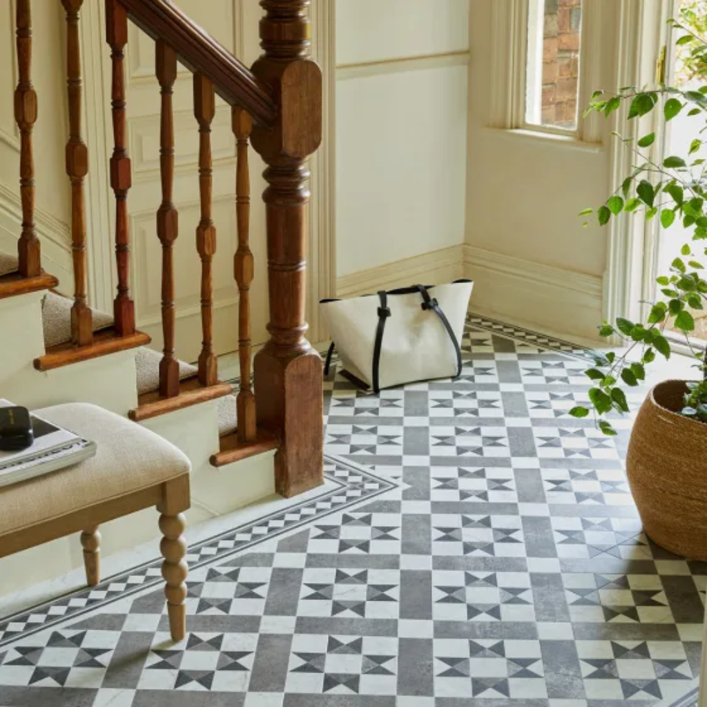 Luxury vinyl tile flooring with realistic stone finish