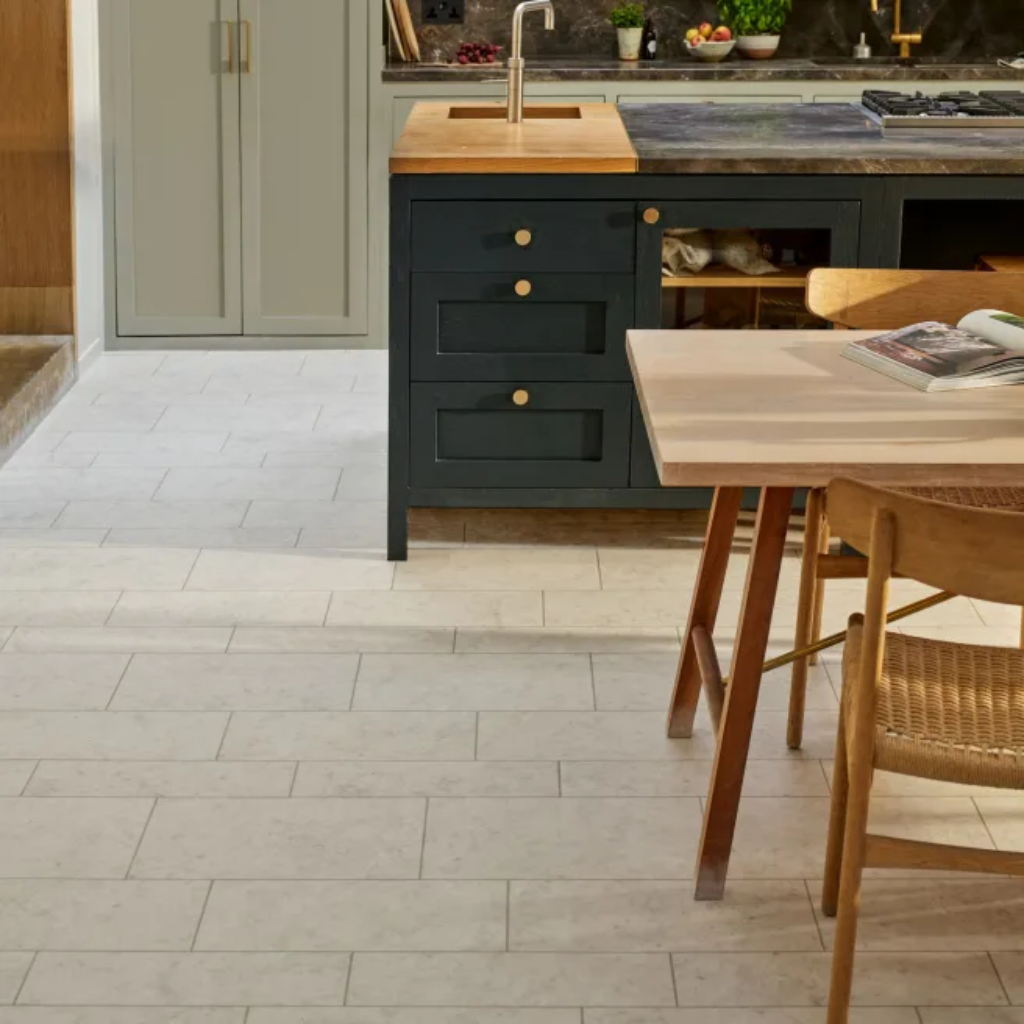 Luxury vinyl tile flooring with realistic stone finish
